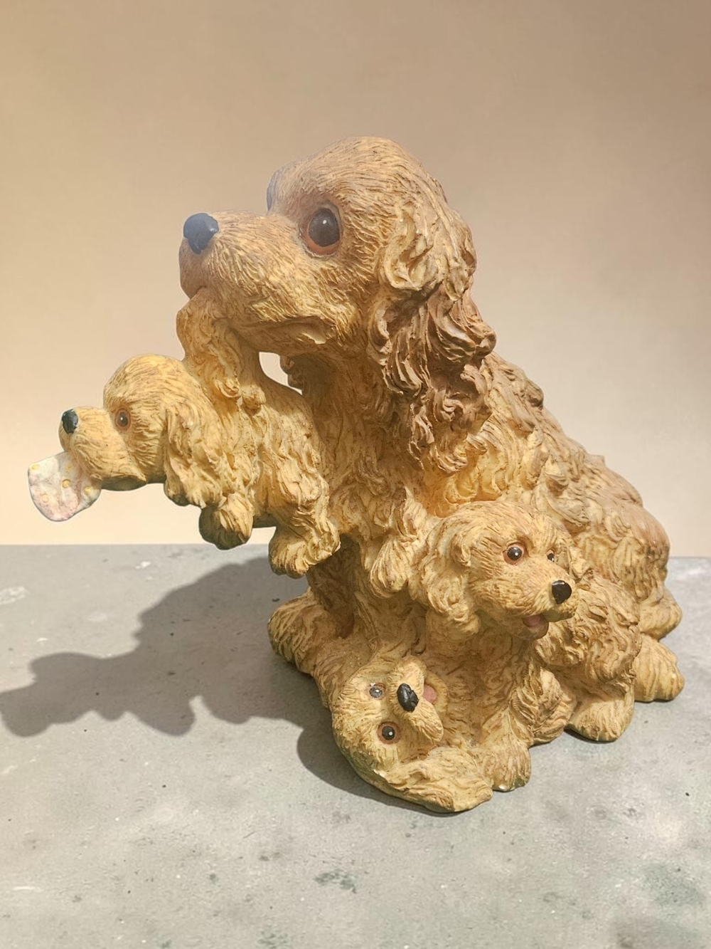 Vintage Cocker Spaniel Family Music Box Plays Baby Mine
